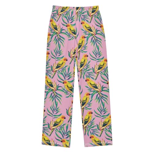 Parrot Bird and Leaves Boys Long Pants Soft Trousers Elastic Waist Kids Lounge Bottoms with Pockets S-XL