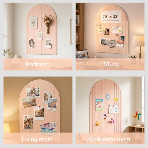 Image of Climberty Arched Felt Bulletin Board 35x24 Inch Wall Pin Board for Photos Notes Schedules Mood Board Home Office Bedroom Decor, Ribbed Felt Notice Board (Light Pink)