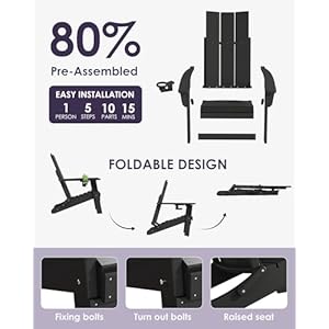 Folding Adirondack Chairs, All-Weather Resistant HDPE Patio Firepit Chairs, Sturdy Outside Chairs with Cup Holder, Pre-Installed Lawn Chairs Load Capacity 385lb for Backyard, Black Folding Adirondack Chairs All Weather Resistant HDPE Patio Firepit Chairs Sturdy Outside Chairs with Cup Holder Pre Installed Lawn Chairs Load Capacity 385lb for Backyard Black