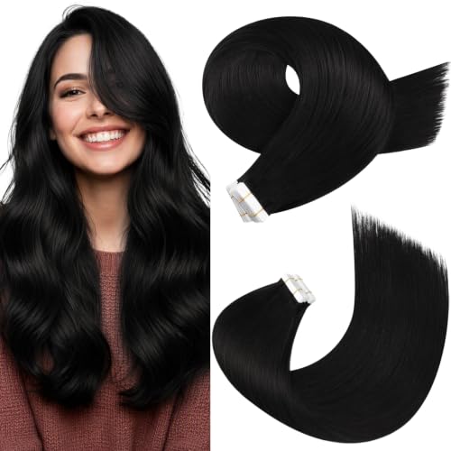 Moresoo Tape in Human Hair Extensions Natural Black 12 Inch 20Pcs