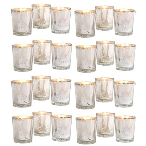 Image of Hosley Set of 24 Silver Mercury Filled Glass Votive Candles. Ideal Gift for Weddings, Bridal Showers, Parties, Home Decor, and Special Events