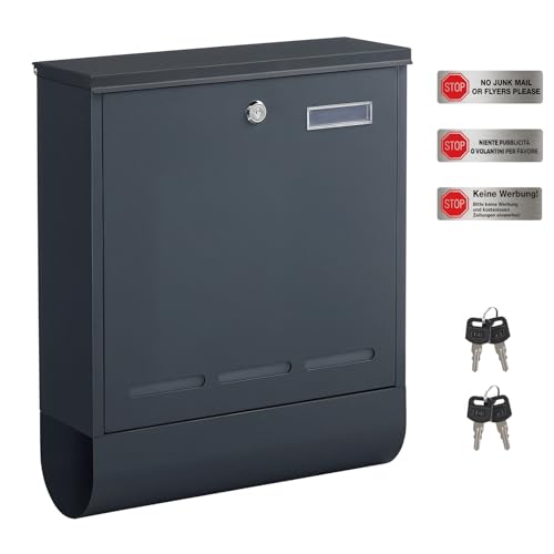 SONGMICS Briefkasten mit Zeitungsfach und Namensschild, Postkasten mit 4...