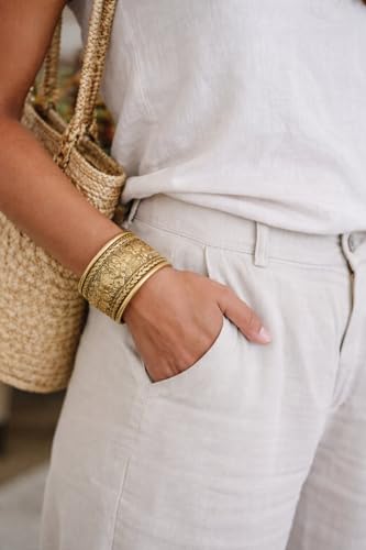 Image of Touchstone Indian Bollywood Desire Brass Base Exotic Workmanship Free Size Cuff Bracelet in Antique Gold Or White Or Copper Tone for Women.