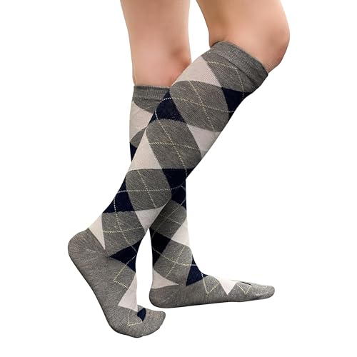Image of Couver Women's Argyle Knee High Socks - Soft Acrylic Over the Calf Tube Style Socks for Casual Athletic - One Size