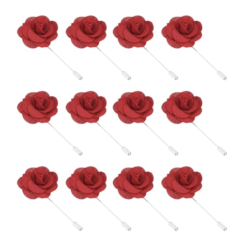 Image of PATIKIL Flower Boutonnieres Pin, Handmade Camellia Lapel Pin for Men Women Suit Wedding Graduation Anniversary Brooch Outfit Accessories