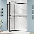 DELAVIN 56-60.in W x 72.in Semi-Frameless Pivot Shower Door, Adjustable Swing Glass Shower Door, Water Repellent Shower Door, Black Shower Door with SGCC Clear Tempered Glass, Explosion-Proof Film