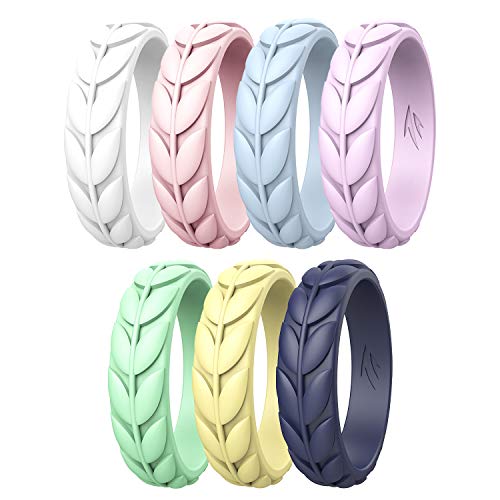 Zollen Olive Leaves Silicone Wedding Rings for Women, Rubber Wedding Bands Stackable Ring, Hypoaller - //coolthings.us