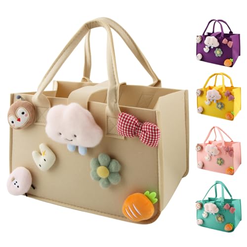 Cesta Fieltro, Dwafill 30 * 20 * 18 cm Bolsa de Fieltro con Manijas, Para Compras y Almacenamiento