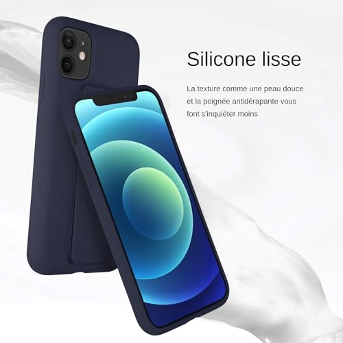 Coque iPhone 11 bleu silicone avec stand invisible réglable antichoc - 2