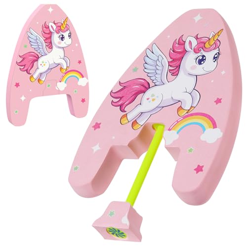 MoKo Tabla de Natación de EVA para Niños, 2 en 1 Tabla de Natación con Patrón de Dibujos Animados y Pistola de Agua, Tablero Flotante para Entrenamiento de Natación, Unicornio Rosa con Alas