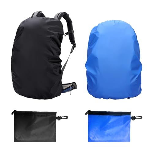 JTMKYO 2 fundas impermeables y 2 bolsas de almacenamiento, funda impermeable para mochila, funda de mochila, adecuada para montañismo, camping (negro, azul)