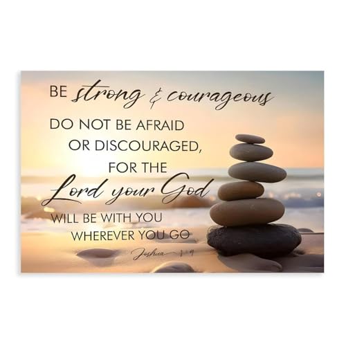 Be Strong & Courageous Scripture Vintage Abstract Canvas Wall Art