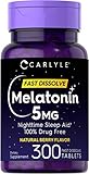 Carlyle Melatonin 5 mg Fast Dissolve 300 Tablets | Nighttime Sleep Aid | Natural Berry Flavor | Vegetarian, Non-GMO