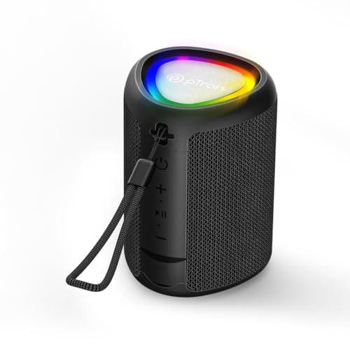 Image of pTron Fusion Mount V2 Mini Bluetooth Speaker with 12W Euphonic Sound, 10 hrs Playtime, Prismatic RGB Lights, Multi-Playback Modes-BT5.1 /TF Card /Aux-in Port, Type-C Charging & TWS Feature (Silk Black)
