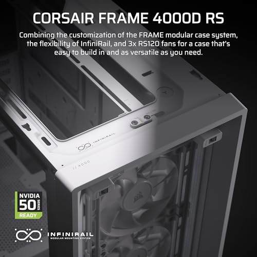 CORSAIR 4000D RS Frame Modular High Airflow Mid-Tower PC Case – 3X CORSAIR RS Fans – InfiniRail™ Fan Mounting System – Fits Multiple 360mm Radiators – Reverse Connector Motherboard Compatible – White - image 2