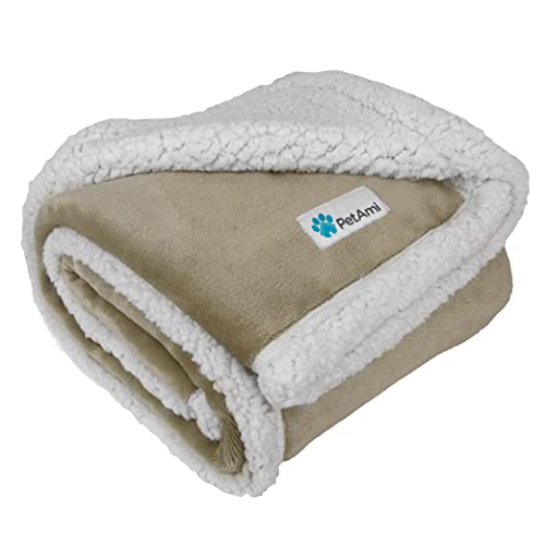 Petami Waterproof Dog Blanket For Bed, Xl Dog Pet Blanket Couch Cover Protection, Sherpa Fleece Leakproof Bed Blanket Throw For Crate Kennel Sofa Furniture Protector, Reversible Soft Plush 80X60 Taupe #TOP11