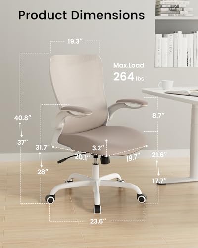 Image of MUXX.STIL Office Chair, Ergonomic Desk Chair with Adjustable Lumbar Support and Flip up Armrest, Breathable Mesh Computer Chair for Home Office, Khaki