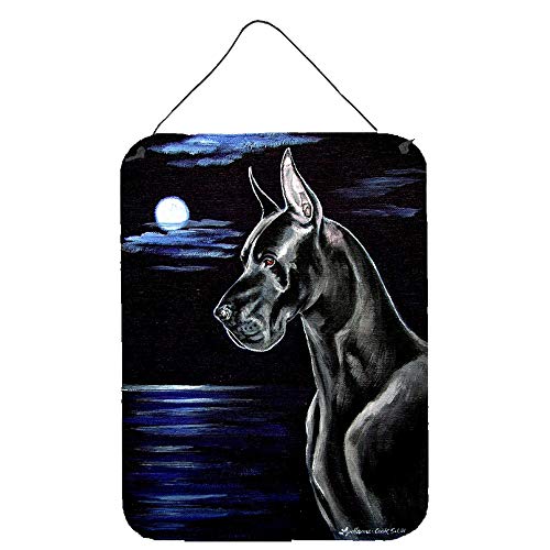 Caroline's Treasures 7060DS1216 Black Great Dane in The Moonlight Wall or Door Hanging Prints Aluminum Metal Sign Kitchen Wall Bar Bathroom Plaque Home Decor Front Door Plaque, 12x16, Multicolor