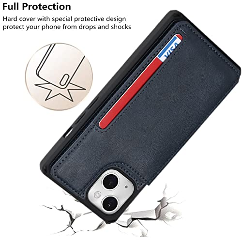 Funda iPhone 13 con tarjetero iCoverCase y soporte de cuero azul 5