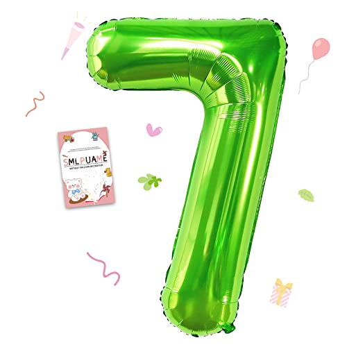 Image of 40 Inch Green Number 7 Balloon, 7th Birthday Decoration Boys Girls