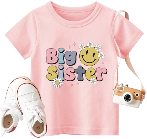 Big Sister Shirt Baby Girl Announcement Toddler Shirts Sibling Reveal Short Sleeve Cute Tee
