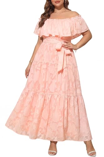 Image of Plus Size Chiffon Off The Shoulder Maxi Long Floral Summer Casual Beach Boho Sundress Women 2024