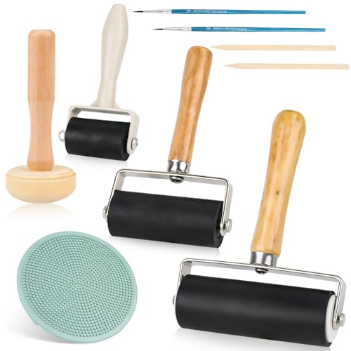 3 Stk Linoldruck, Robuste Andrückrolle mit 1 Pilzwalze und 1 Gravur für...