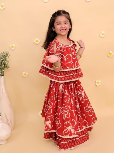Image of The Mom Store Baby /Kids Girls Lehenga Set Ethnic Wear | Printed | Trendy Stylish Elegant Lehenga Set For Festivals Weddings & Special Occasions | Cotton