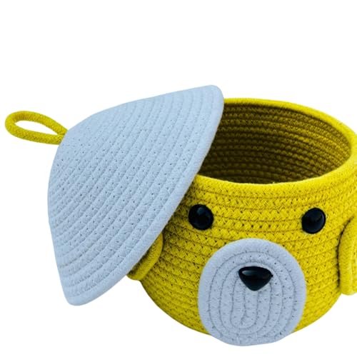 Image of Multi-Purpose Cute Jute Basket with Lid Storage Baskets for Bathroom Living Room & Kitchen Organiser Box Vanity Box First aid Box (Pack of 1) 25x20cm (yellow)