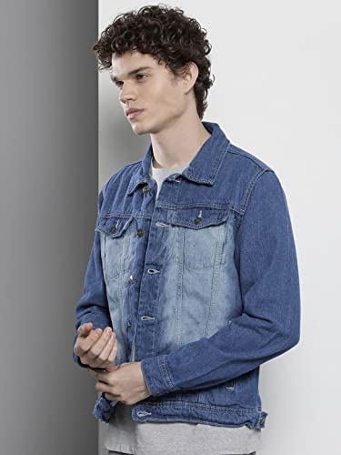 Image of The Indian Garage co MenSlim Fit Solid Denim Trucker Jacket