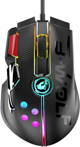 EWEADN M2 Wired Gaming Mouse Up to 12000 DPI, Pixart 3325 Gaming Chip, Chroma RGB,11 Macro Programmable Buttons + Rapid Fire, Joystick Ultralight Honeycomb Mouse for PC/Xbox/PS4 (Black)