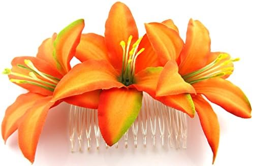 Triple 3.5" Tropical Orange Lily Silk Flower Hair Comb image 4