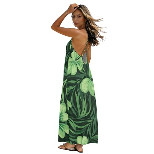 Robe longue à bretelles verte, idéale pour vos soirées d'été