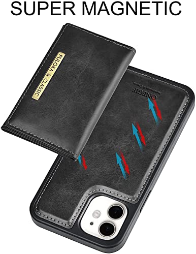Image of PULOKA Compatible for iPhone 11 Pu Leather Wallet Case Cover with 5 Card or Cash Slot Magnetic Detachable 2 in 1 Removable Smart Case - Black