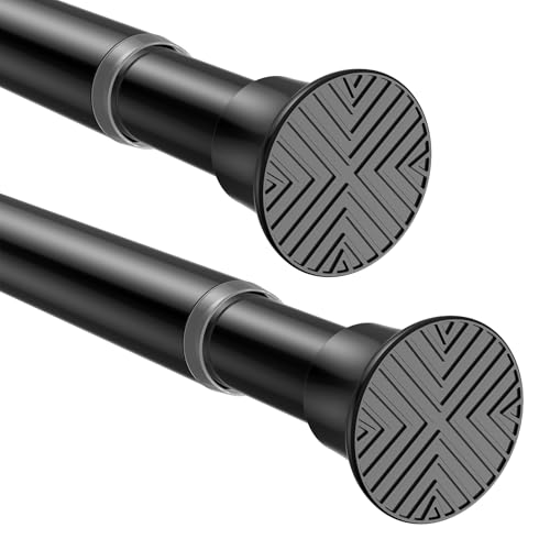 Image of MEXAU 2Pcs Black Spring Tension Curtain Rods 31-63In, Expandable Shower Rod | Adjustable Expandable Tension Rod Pressure Rod,Shower Curtain Rod Spring loaded Curtian rod for Window Bathroom Door Kitchen