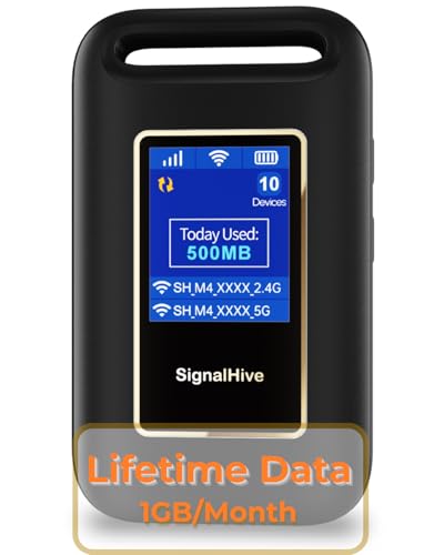 SIGNALHIVE 4G LTE Mobile Hotspot(1GB of Monthly Data),Security,No SIM Card, 8hrs Battery Life,Up to 10 Devices,Portable WiFi Hotspot for Travel