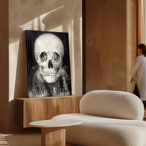 Image of Poster Master Canvas - Retro Pierrot's Love Print - Optical Illusion Art - Halloween Art - Gift for Men & Women - Gothic Decor for Living Room, Bedroom - Available in 8x10 to 30x40