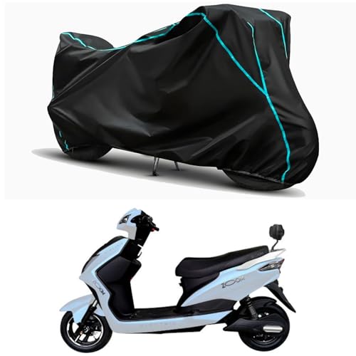 Image of Waterproof Bike Body Cover Compatible for | Kinetic Green Zoom Big B | Taffeta Fabric, Sky Piping Design, Bottom Elastic Fit | Dustproof, Sun UV & Rain Protection for All Weather.