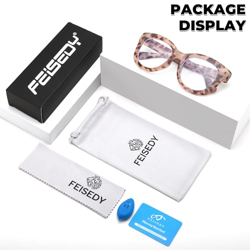 Image of FEISEDY Retro Blue Light Glasses for Women Men, Thick Square Glasses Blue Light Blocking, Anti Glare Digital &Eyestrain B0278