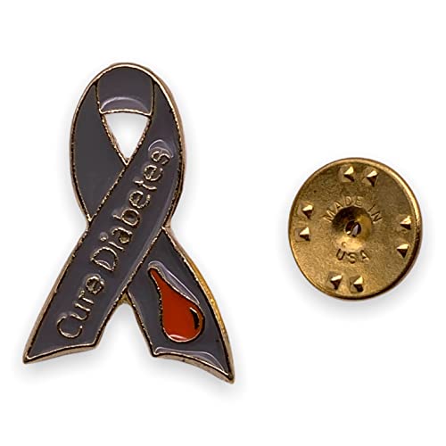 StockPins Cure Diabetes Awareness Ribbon Lapel Pin – Gray Ribbon with Orange Drop, Perfect for Diabetes Awareness, Fundraisers, & Donor Gifts