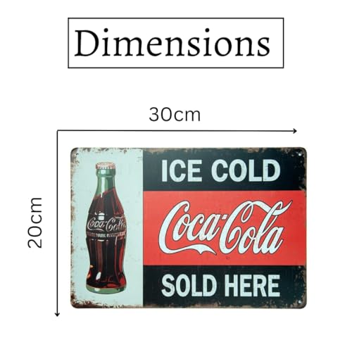 Image of Decorative Retro Metal Signs Wall Plate - 12x8 Inch (Ice Cold C-Cola) | Weatherproof Vintage Metal Sign Plate for Cafe, Home, Bar, Garage | Decorative Wall Hanging Sign Board