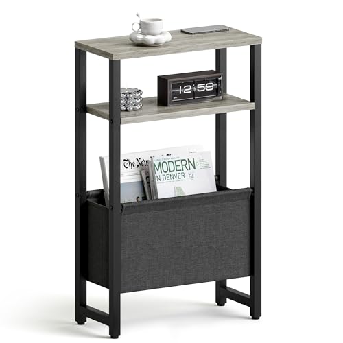 IRCPEN Narrow Side Table, Slim End Table with Magazine Rack,