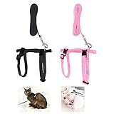 USHS 2 Piezas Arnés de Conejo Ajustable Arnés De Nailon para Gatos Arnés Conejo Correa Animales Pequeños Arnés Ajustable Correa de Arnés para Gatitos Perros Hurones y Mascotas Pequeñas (Negro, Rosa)