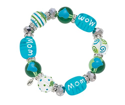 Kate & Macy Cherish Mom Mother's Day women's painted glass & acrylic beads rhinestones elasticized stretch bracelet jewelry made by Clementine Design.