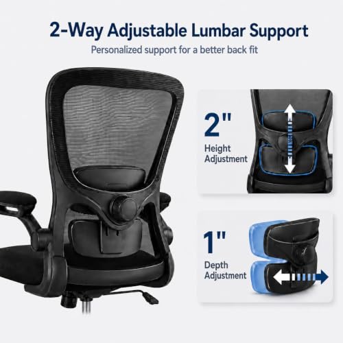 Image of Ergonomic Office Chair for Long Hours, Adjustable Padded Lumbar Support for Lower Back Relief, 330 lb Capacity, Comfortable Computer Desk Chair for Home Office, Work & Study