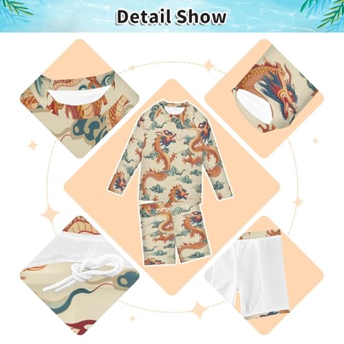 Golden Dragon Boys Swimsuit Rash Guard Toddler Kids Long Sleeve Swim Shirt and Trunks Swimwear Set 3-10Y3
