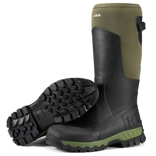 HISEA Men's Tall Boot with Arctic Ice Grip, Waterproof Rubber Rain Boots, Insulated Neoprene Warm Mud Boots for Outdoor Work Hunting