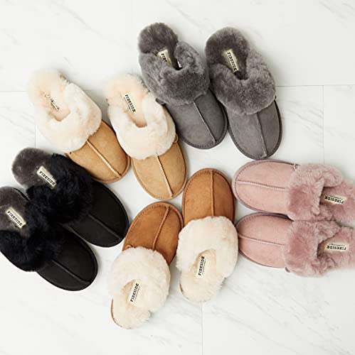 Dearfoams Womens Fireside Sydney Shearling Indoor/Outdoor Water Resistant Scuff Slipper, Wide Widths Slipper, Sand, 9 Wide Us #TOP1