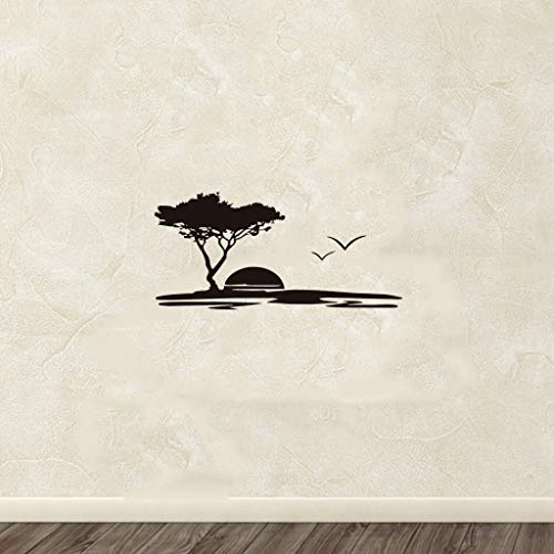 Landscape Wall Art Mural Sunset Seagulls Big Tree Decal Modern Home Decor for Living Room Bedroom
