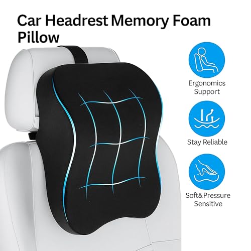 Image of Sulfar Neckrest Cushion for Neck and Cervical Support - Car Headrest Memory Foam Pillow - Designed to Relieve Neck Pain and Muscle Tension with Balanced Softness (Black, Pack of 1) Large